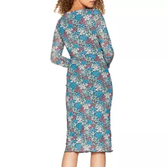 BCBG GENERATION Mesh Midi Cutout Dress in Blue Floral Print Size Medium New - Picture 6 of 9